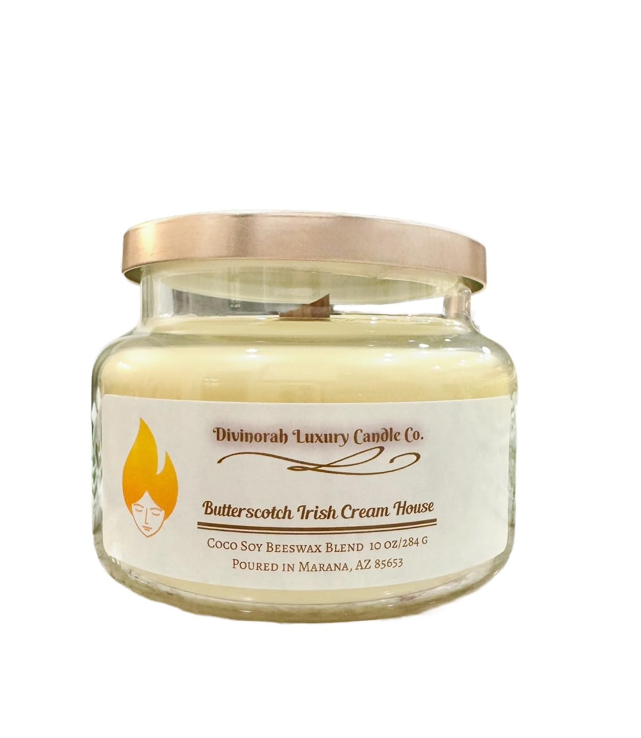 Butterscotch Irish Cream House Candle | 10 Oz | Coco Soy Beeswax Blend | Crackling Wooden Wick | Divinorah Luxury Candle Company | Non-Toxic