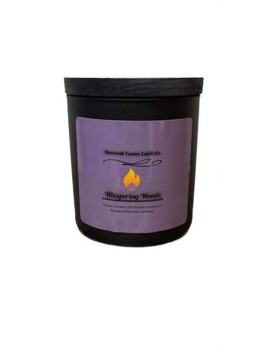 Divinorah Luxury Candle Co. Whispering Woods Scented Candle, Black Matte Glass Jar, Virgin Coconut Soy Blend, 8 oz, Fall Collection, Natural Fragrance