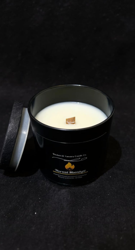 Divinorah Luxury Candle Co. Harvest Moonlight Soy Coconut Blend Candle, Black Matte Container, 8 oz, Crackling Wooden Wick, Fall Collection with Notes of Creamy Coconut and Green Apple.