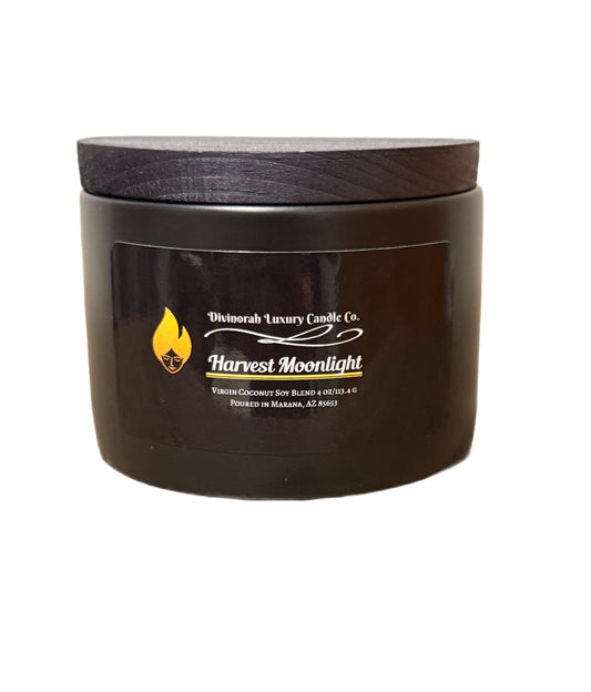 Divinorah Luxury Candle Co. Harvest Moonlight Soy Coconut Blend Candle, Black Matte Container, 4 oz, Crackling Wooden Wick, Fall Collection with Notes of Creamy Coconut and Green Apple.