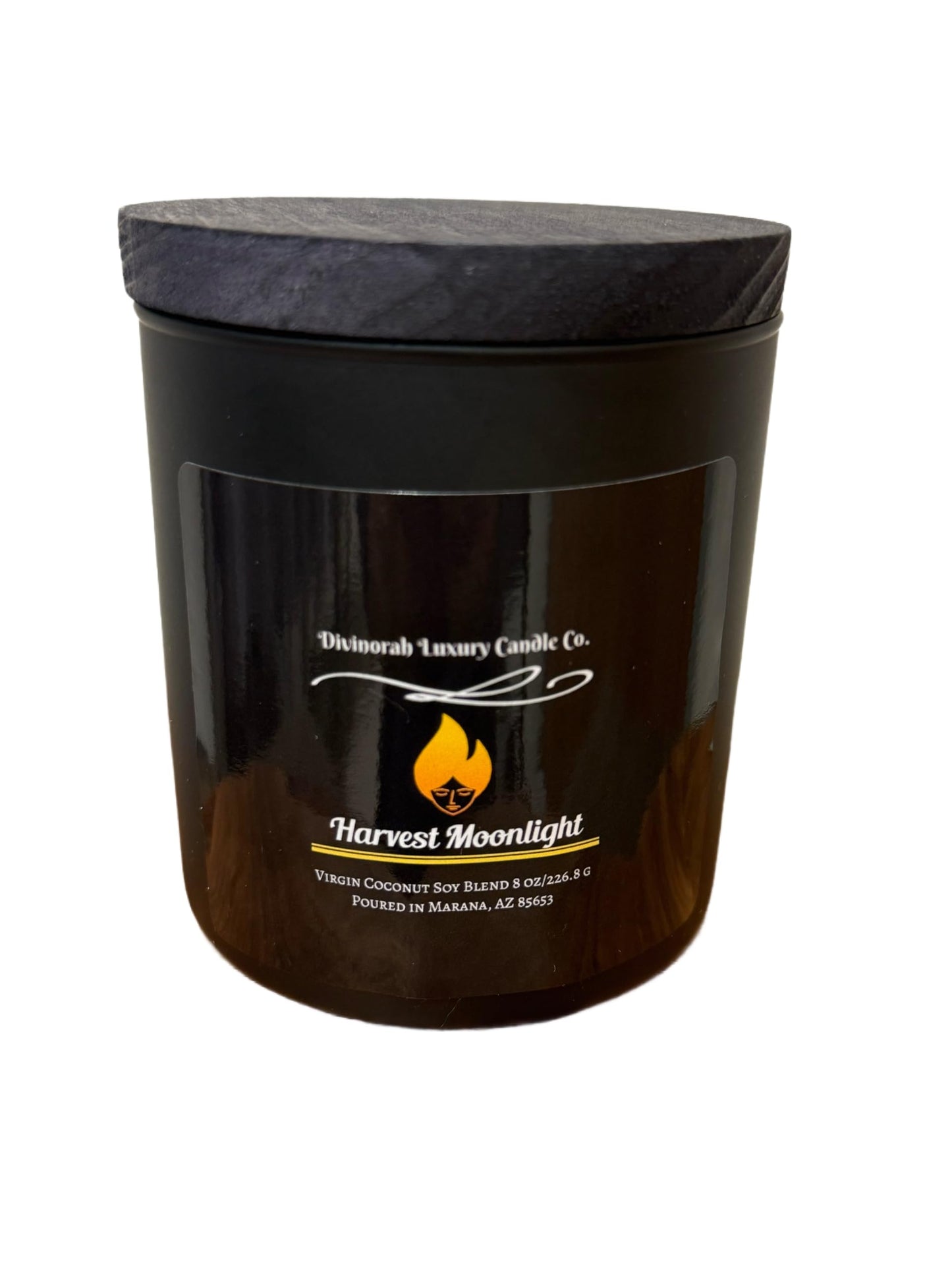 Divinorah Luxury Candle Co. Harvest Moonlight Soy Coconut Blend Candle, Black Matte Container, 8 oz, Crackling Wooden Wick, Fall Collection with Notes of Creamy Coconut and Green Apple.