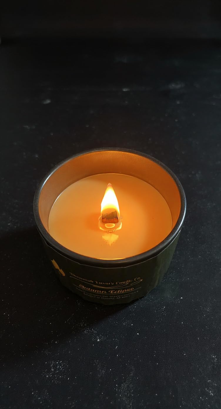 Divinorah Luxury Candle Co. Harvest Moonlight Soy Coconut Blend Candle, Black Matte Container, 4 oz, Crackling Wooden Wick, Fall Collection with Notes of Creamy Coconut and Green Apple.