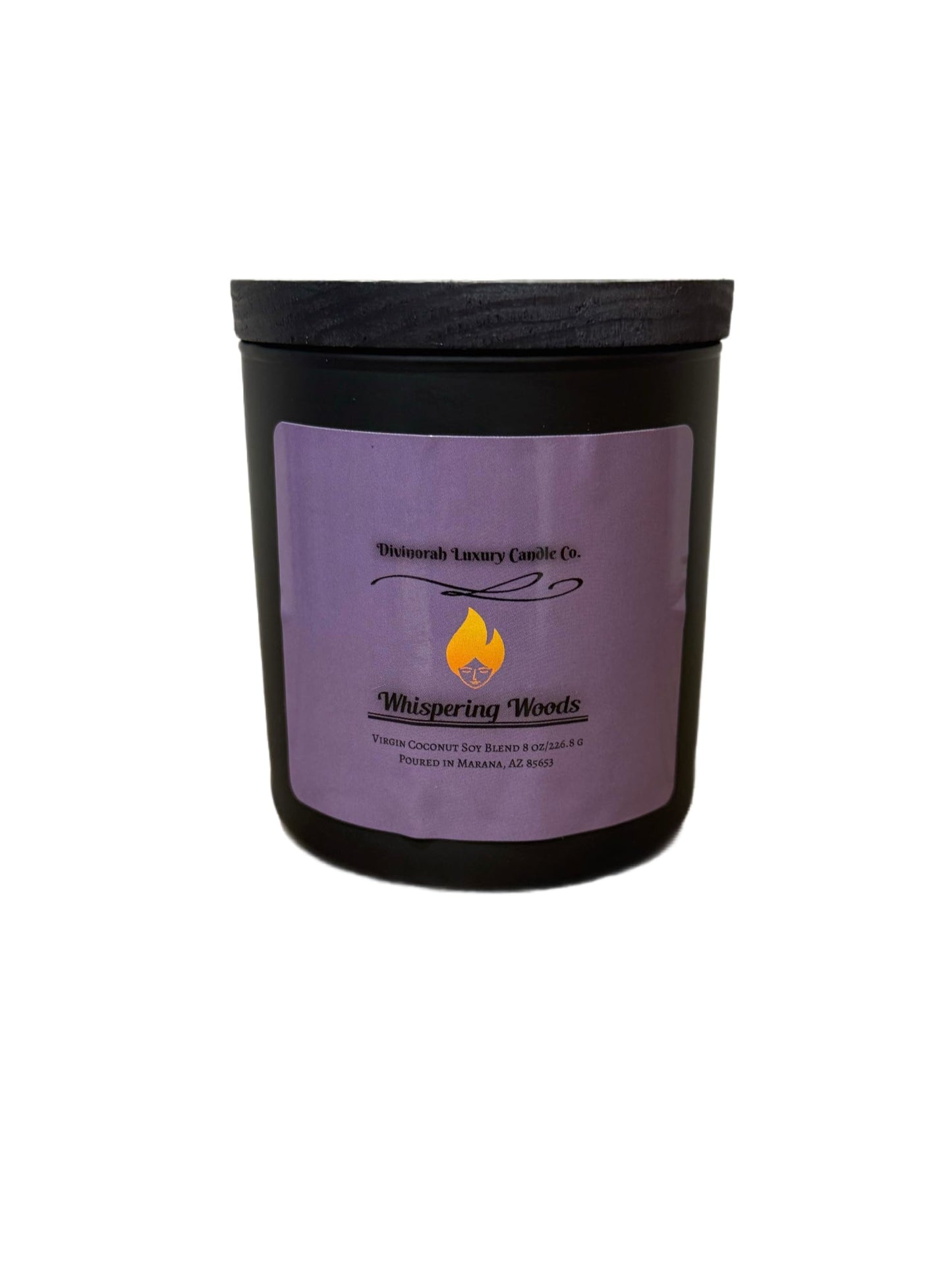 Divinorah Luxury Candle Co. Whispering Woods Scented Candle, Black Matte Glass Jar, Virgin Coconut Soy Blend, 8 oz, Fall Collection, Natural Fragrance