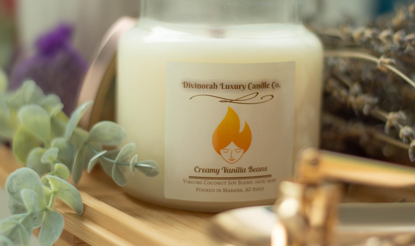 16 OZ | Virgin Coconut Soy Blend Candles with Crackling Wooden Wicks | Divinorah Luxury Candle Company | Non-Toxic | Large
