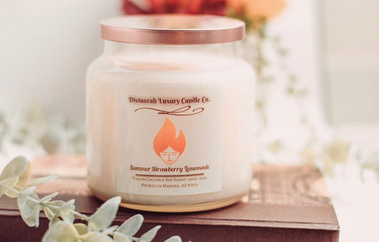 Summer Strawberry Lemonade | 10 Oz | Virgin Coconut Soy Blend | Cracking Wooden Wick | Divinorah Luxury Candle Company | Non-Toxic