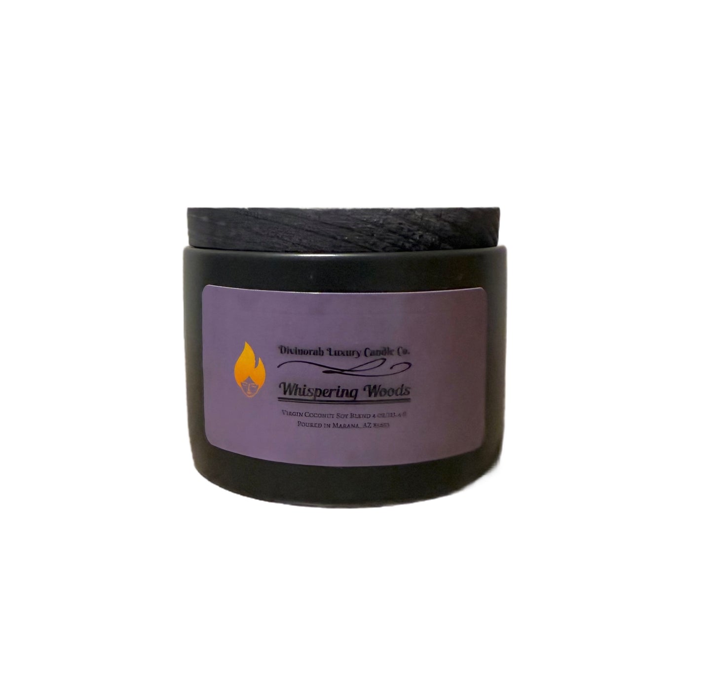 Divinorah Luxury Candle Co. Whispering Woods Scented Candle, Black Matte Glass Jar, Virgin Coconut Soy Blend, 4 oz, Fall Collection, Natural Fragrance