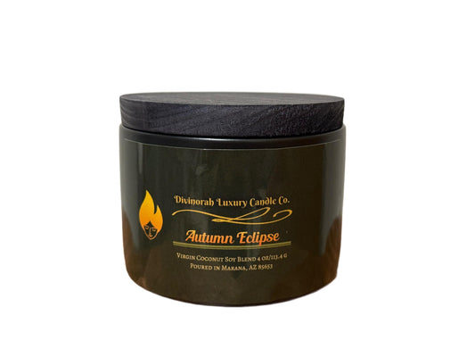 Divinorah Luxury Candle Co. Autumn Eclipse Soy Coconut Blend Candle, Black Matte Container, 4 oz, Crackling Wooden Wick, Fall Collection with Sweet Notes of Vanilla Sugar and Toasted Tonka Bean.